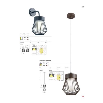 Redo 9843 - Candeeiro de parede exterior TITTI 1xE27/42W/230V IP44 antracite