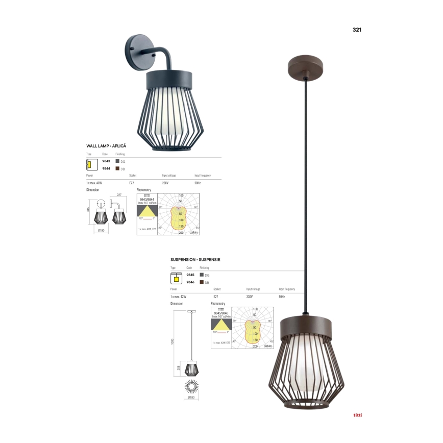 Redo 9843 - Candeeiro de parede exterior TITTI 1xE27/42W/230V IP44 antracite