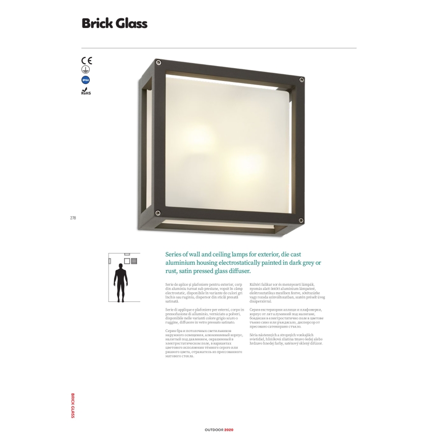 Redo 9893 - Luz de parede de exterior BRICK 2xE27/42W/230V IP54