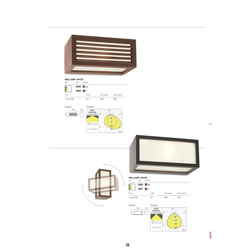 Redo 9898 - Luz de parede de exterior BRICK 1xE27/23W/230V IP54