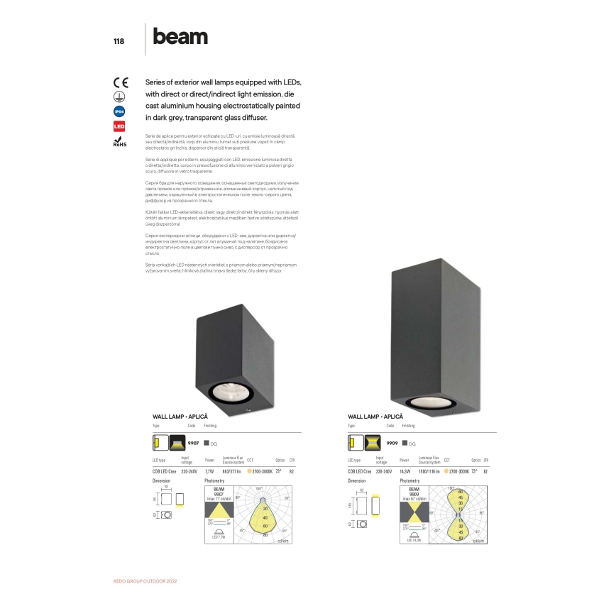 Redo 9907 - Iluminação de parede exterior LED BEAM LED/5W/230V IP54