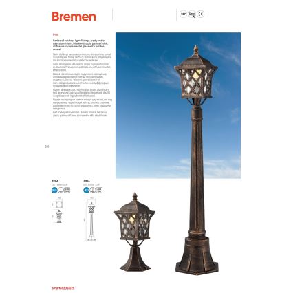Redo 9951 - Candeeiro de parede exterior BREMEN 1xE27/42W/230V IP23 dourado/pátina