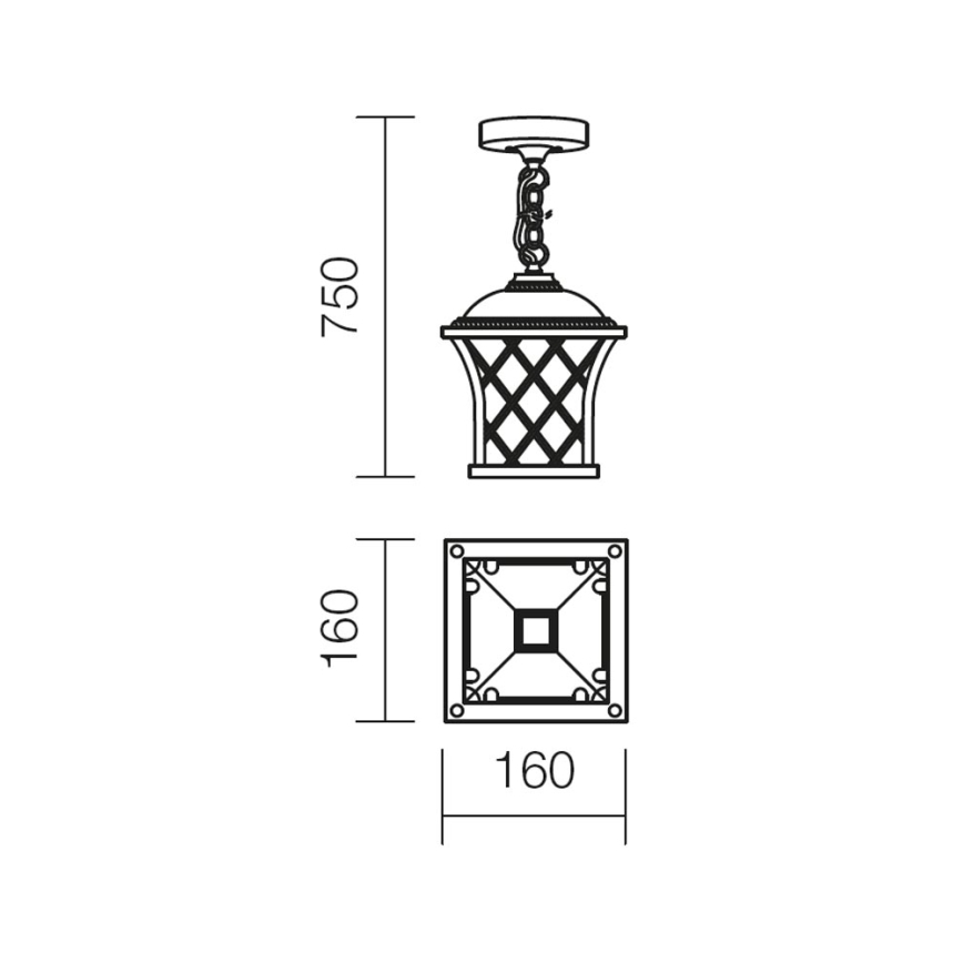 Redo 9952 - Candeeiro suspenso exterior BREMEN 1xE27/42W/230V IP23 dourado/pátina
