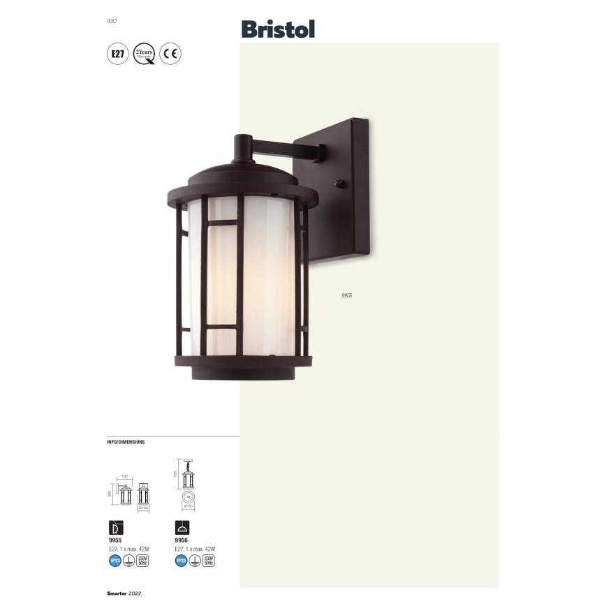 Redo 9956 - Candelabro suspenso exterior BRISTOL 1xE327/42W230V IP23