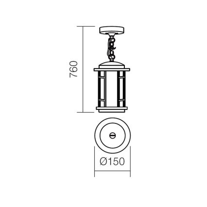 Redo 9956 - Candelabro suspenso exterior BRISTOL 1xE327/42W230V IP23