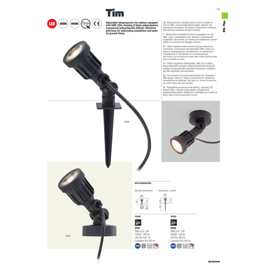 Redo 9998 - Candeeiro exterior LED TIM LED/5W/230V 4000K IP65