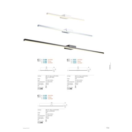 Redo01-3269 - Iluminação de espelho para casa de banho LED ASTON LED/12W/230V 60 cm CRI 90 IP44 cromado brilhante