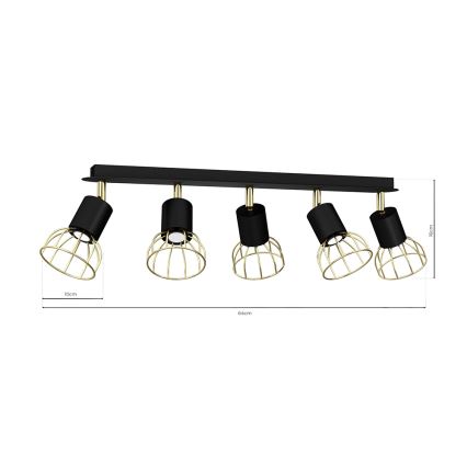 Refletor DANTE 5xGU10/25W/230V preto antigo/dourado