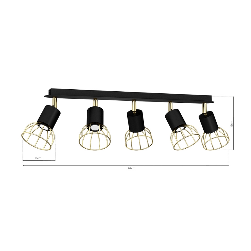 Refletor DANTE 5xGU10/25W/230V preto antigo/dourado
