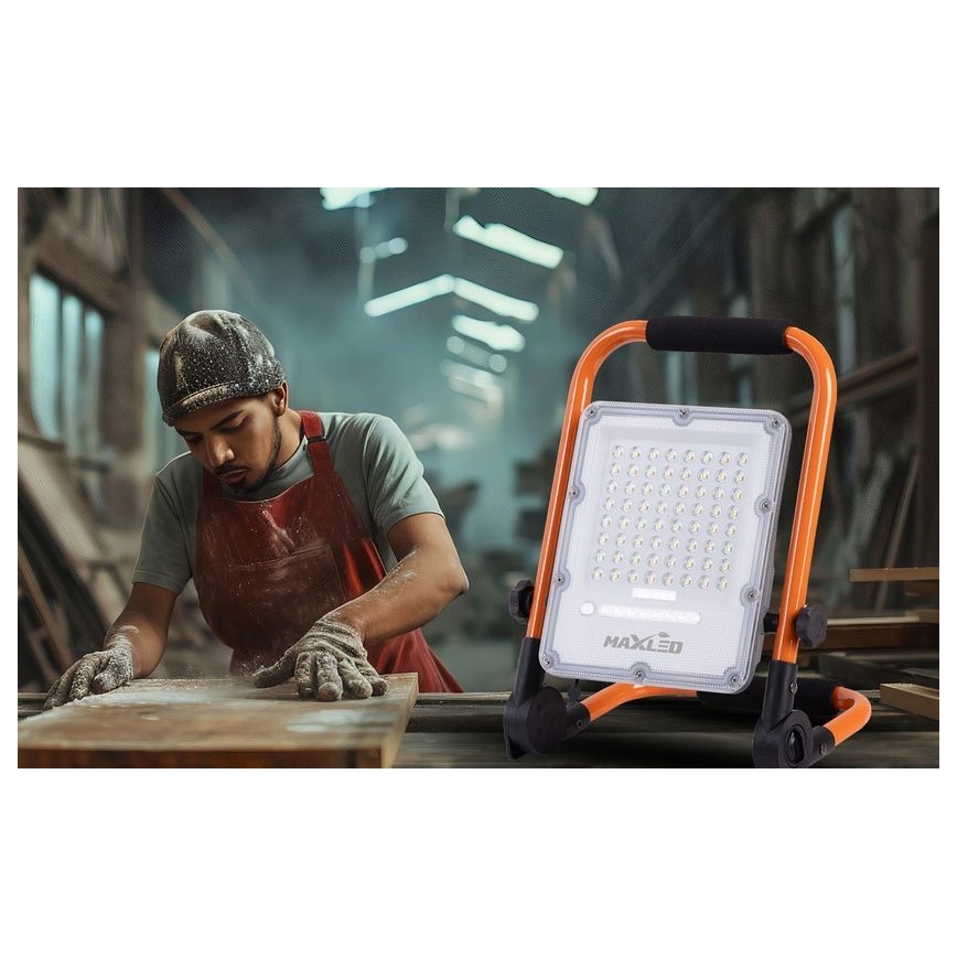 Refletor LED recarregável regulável com tripé LED/100W/3,2V 4500K 10000 mAh IP65 laranja