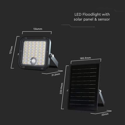 Refletor solar LED regulável com sensor LED/10W/3,7V 4000/6000K IP65 3600 mAh + controlo remoto
