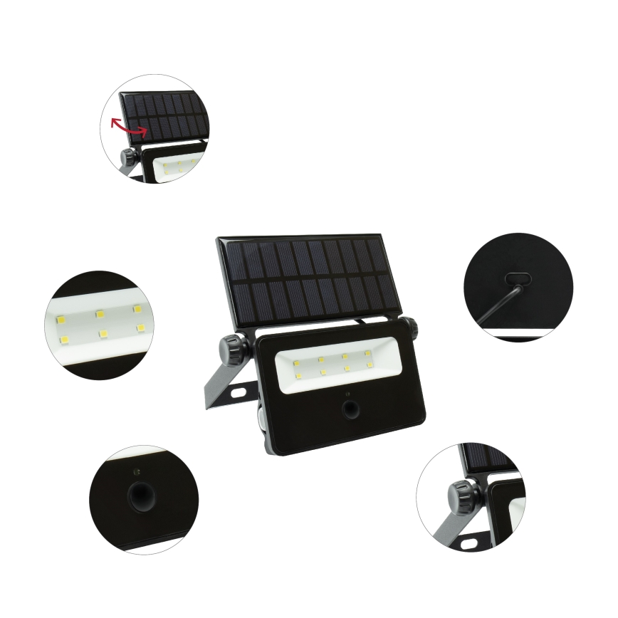 Refletor Solar LED com sensor de movimento e crepúsculo NOCTIS LED/2W/1800 mAh 3,7V 6000K IP65