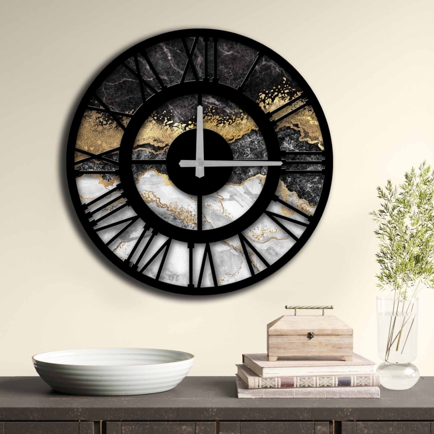 Relógio de parede 50 cm 1xAA preto/dourada/cinzento