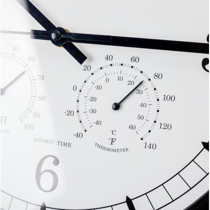 Relógio de parede com termómetro e medidor de humidade diâmetro 30 cm 1xAA preto/branco
