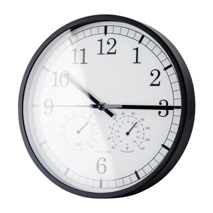 Relógio de parede com termómetro e medidor de humidade diâmetro 30 cm 1xAA preto/branco