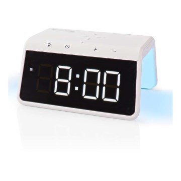 Relógio despertador com visor LCD e carregador sem fios 15W/230V branco