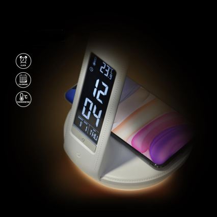 Candeeiro de mesa LED com regulação e carregamento sem fios Qi 5W e ecrã LED/6W/230V/1xCR2032 3000/4000/6000K branco