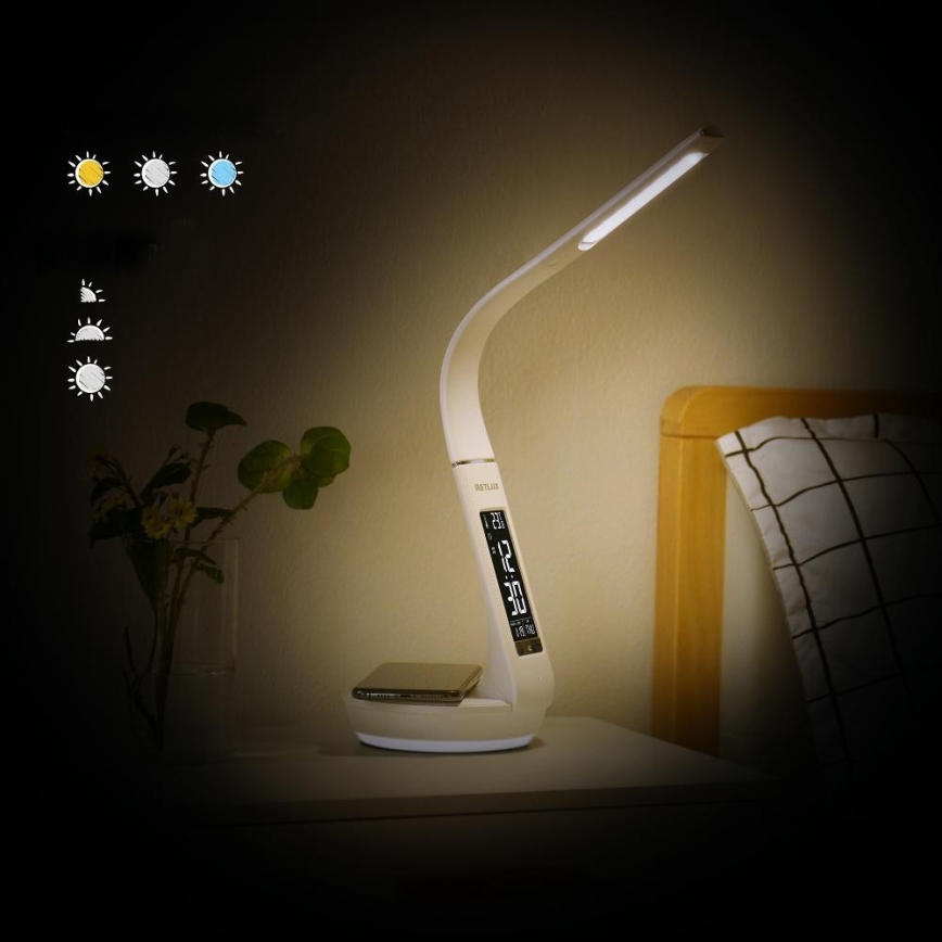 Candeeiro de mesa LED com regulação e carregamento sem fios Qi 5W e ecrã LED/6W/230V/1xCR2032 3000/4000/6000K branco
