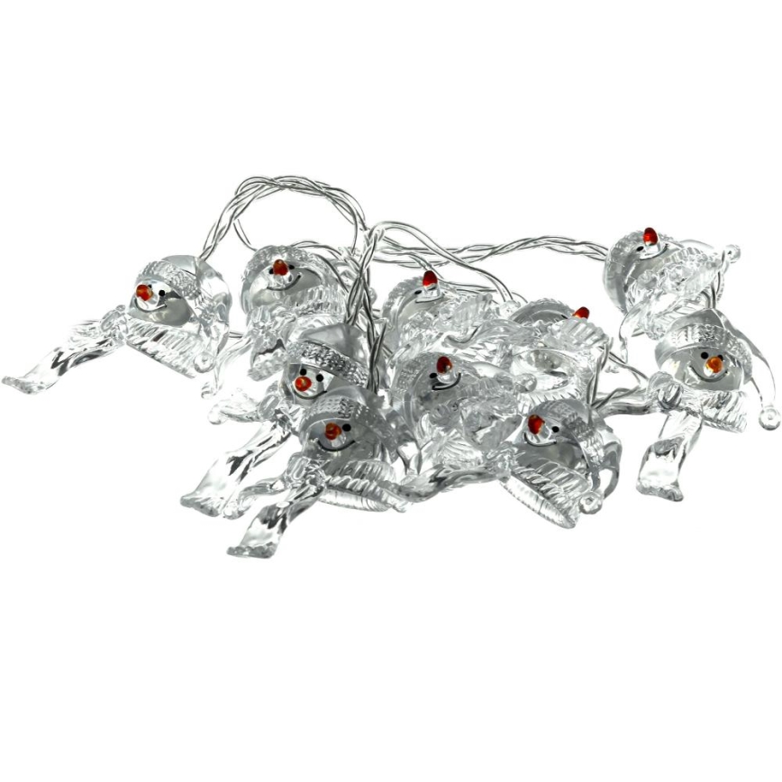 Corrente de Natal LED 10xLED/2xAA/branco quente 1,65m boneco de neve