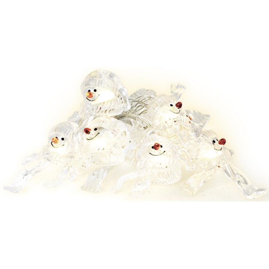 Corrente de Natal LED 10xLED/2xAA/branco quente 1,65m boneco de neve