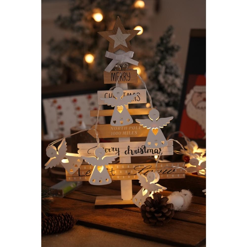 Corrente de Natal LED 10xLED/2xAA/branco quente 2m anjos