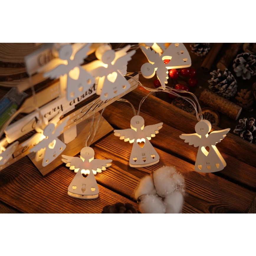 Corrente de Natal LED 10xLED/2xAA/branco quente 2m anjos