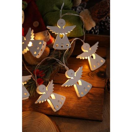 Corrente de Natal LED 10xLED/2xAA/branco quente 2m anjos