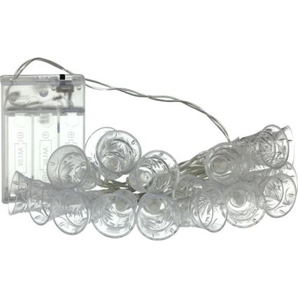 Corrente de Natal LED 20xLED/3xAA/branco quente 2,2m sinos