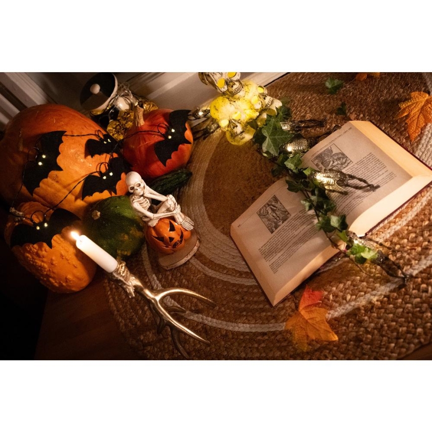 Corrente decorativa LED HALLOWEEN 10xLED/2xAA/branco quente 1,3m morcegos