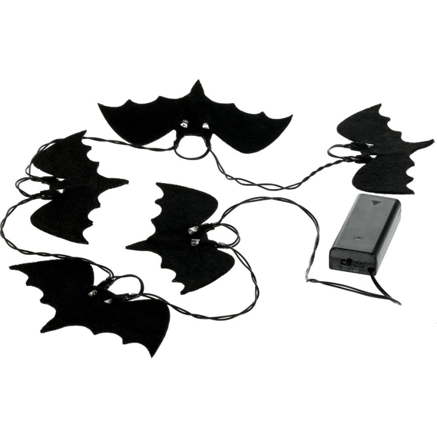 Corrente decorativa LED HALLOWEEN 10xLED/2xAA/branco quente 1,3m morcegos