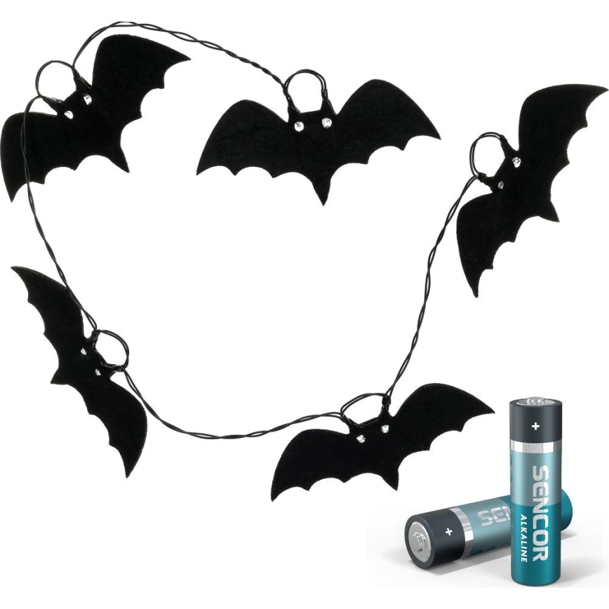 Corrente decorativa LED HALLOWEEN 10xLED/2xAA/branco quente 1,3m morcegos