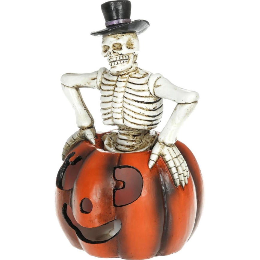 Decoração LED HALLOWEEN LED/2xLR44/branco quente esqueleto numa abóbora resina