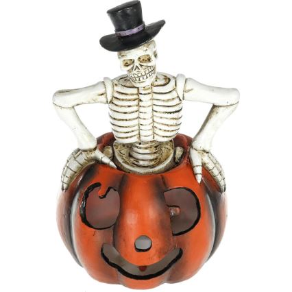 Decoração LED HALLOWEEN LED/2xLR44/branco quente esqueleto numa abóbora resina