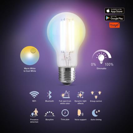 Lâmpada LED com regulação FILAMENT A60 E27/7W/230V 2700-6500K Wi-Fi Tuya