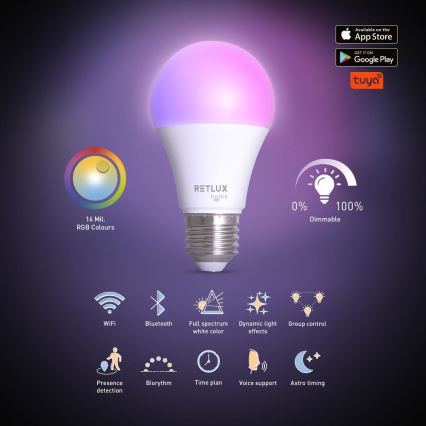 Lâmpada LED RGBW com regulação A60 E27/9W/230V 2700-6500K Wi-Fi Tuya