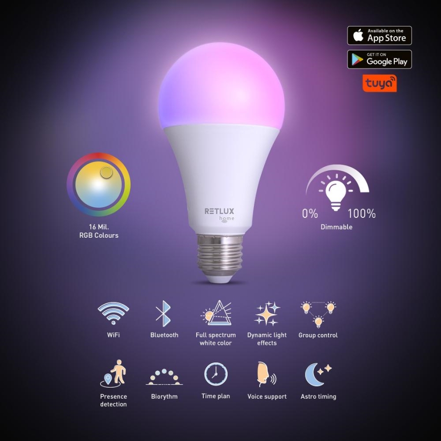 Lâmpada LED RGBW com regulação A70 E27/14W/230V 2700-6500K Wi-Fi Tuya