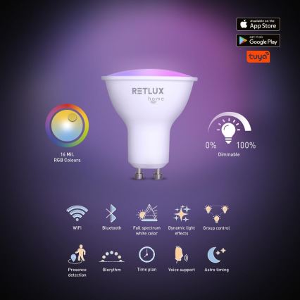 Lâmpada LED RGBW com regulação MR16 GU10/4,5W/230V 2700-6500K Wi-Fi Tuya