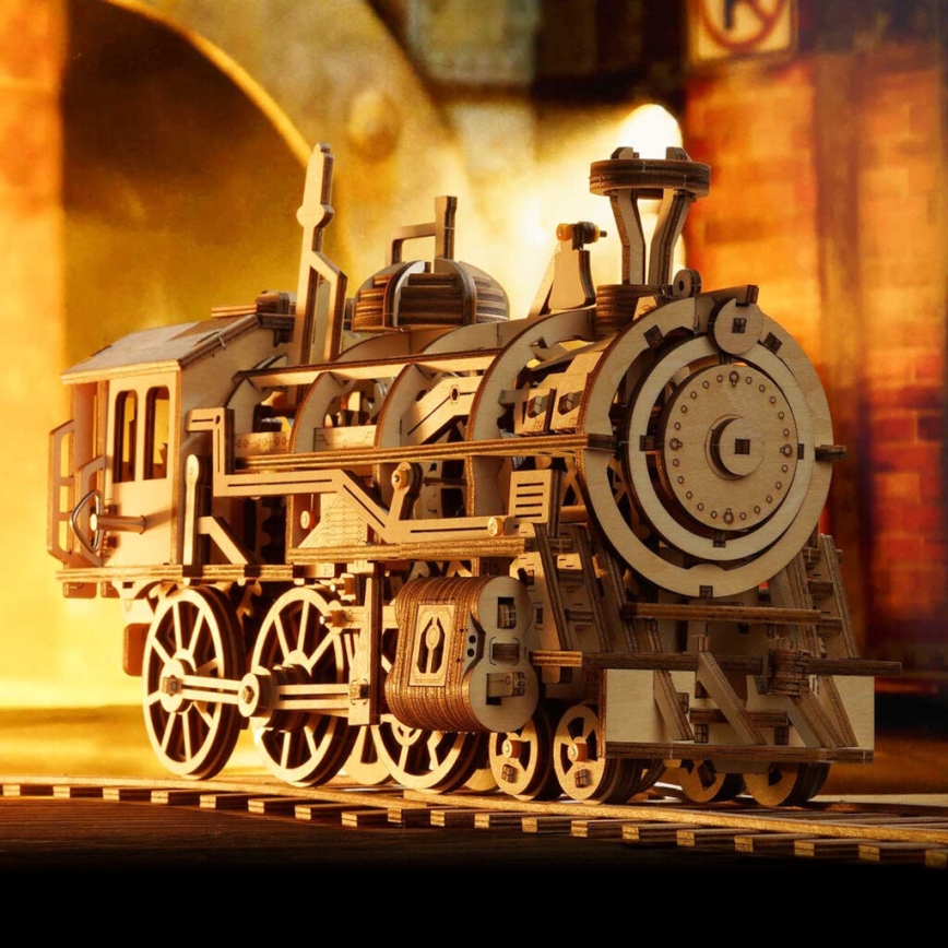 RoboTime - 3D puzzle mecânico de madeira Locomotiva a vapor