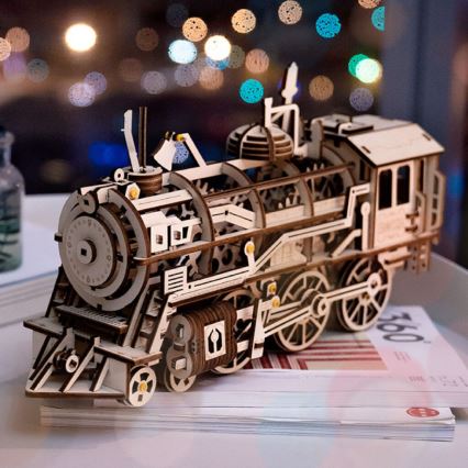 RoboTime - 3D puzzle mecânico de madeira Locomotiva a vapor