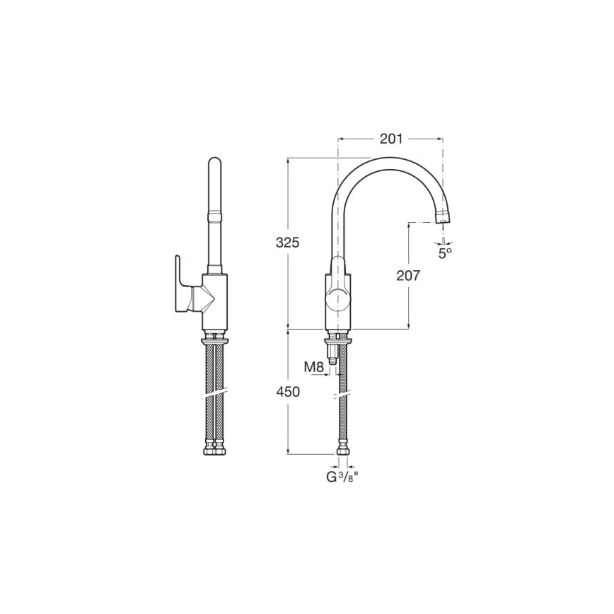 Roca A5A8409C00 - Torneira para lava-loiça L20 32,5 cm cromado brilhante