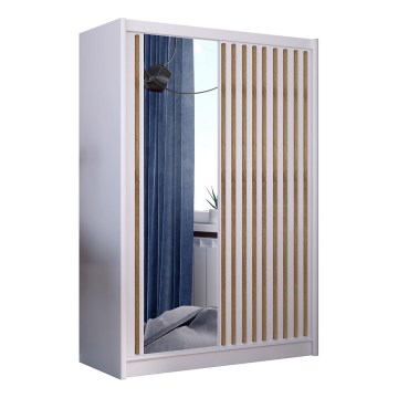 Roupeiro com espelho SANTINO 150x215 cm branco/carvalho craft