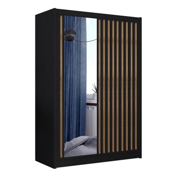 Roupeiro com espelho SANTINO 150x215 cm preto/carvalho craft
