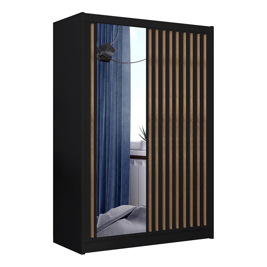 Roupeiro com espelho SANTINO 150x215 cm preto/carvalho craft