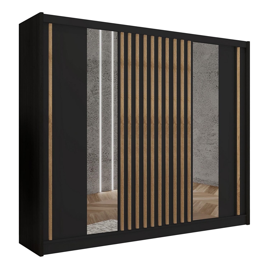 Roupeiro com espelho SANTINO 250x215 cm preto/carvalho craft