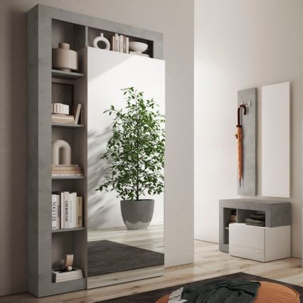 Roupeiro LENOR 91x209 cm branco/cinzento betão