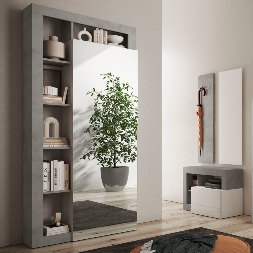 Roupeiro LENOR 91x209 cm branco/cinzento betão