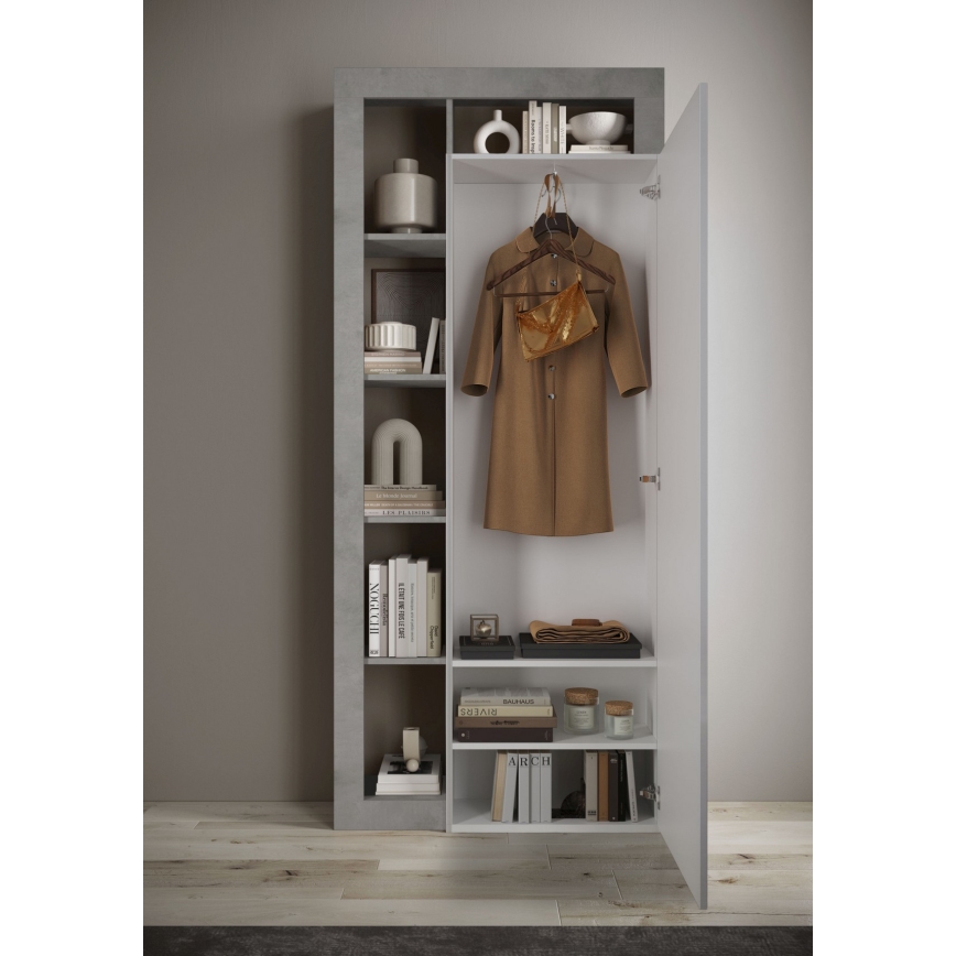 Roupeiro LENOR 91x209 cm branco/cinzento betão