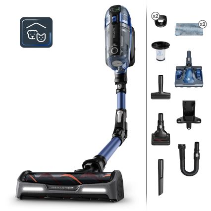 Rowenta - Aspirador de bastão com mopa X-FORCE FLEX ANIMAL AQUA AUTO 3em1 480W/32,4V 2500 mAh azul