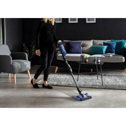 Rowenta - Aspirador vertical com mopa X-FORCE FLEX ANIMAL AQUA AUTO 4em1 250W/25,2V 2500 mAh preto/azul