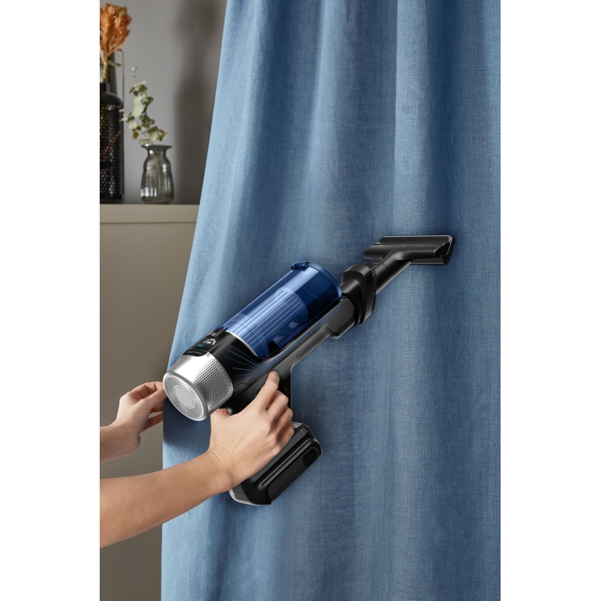 Rowenta - Aspirador vertical com mopa X-FORCE FLEX ANIMAL AQUA AUTO 4em1 250W/25,2V 2500 mAh preto/azul